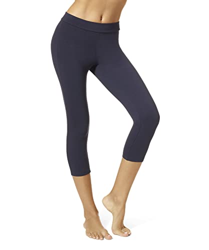 HUE Damen Capri-Leggings mit breitem Bund, verdunkelnd, Baumwolle, Verschiedene Strumpfwaren, Marineblau, 3X von HUE