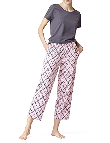 HUE Damen Kurzärmliges T-Shirt und Skimmer Pyjama-Set, Asphalt – Bleistiftkaro, X-Large von HUE