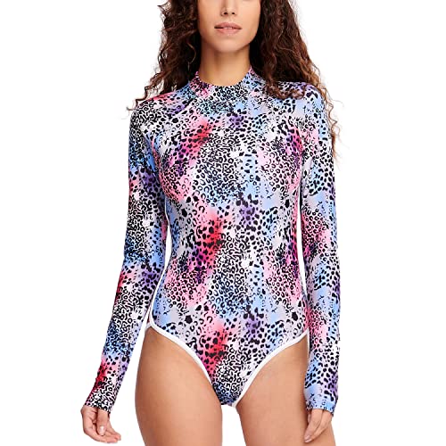 HUGE SPORTS Damen Badeanzug Langarm Schnell Trocknend Surfanzug Rücken-Reissverschluss Rashguard für Damen(Rosa,S) von HUGE SPORTS