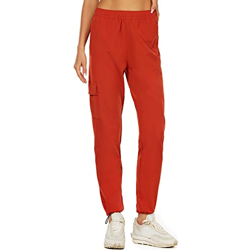 HUGE SPORTS Damen Cargo Jogginghose Leichte Atmungskativ Sweatpants Schnell Trocknende Sommer Wanderhose für Frauen Orange XL von HUGE SPORTS