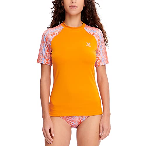 HUGE SPORTS Damen Rashguard Kurzarm Sonnenschutz Schwimmshirt Schnell Trocknend Surf Sport T-Shirt (Orange,3XL) von HUGE SPORTS
