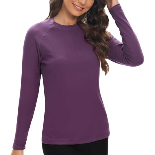 HUGE SPORTS Damen Thermoshirts Langarm Innenfleece Unterhemd Thermounterwäsche Oberteile Funktionsshirt (Violett,XL) von HUGE SPORTS