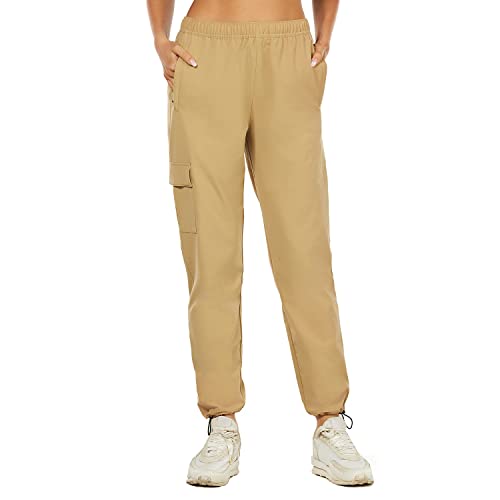 HUGE SPORTS Damen Vielseitige Outdoorhose Atmungsaktiv Sporthose für Workout und Casual Baggy Cargo Sweathose Khaki M von HUGE SPORTS