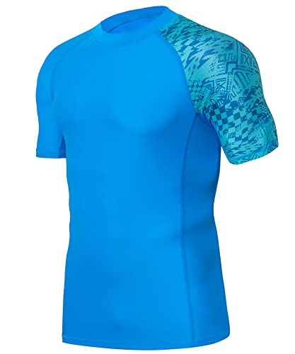 HUGE SPORTS Herren Kurzarm Splice Skins Rash Guard Shirt Schnelltrocknend Schwimmshirt Sonnenschutz Blau Digital L von HUGE SPORTS
