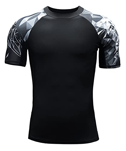 HUGE SPORTS Herren Kurzarm Splice Skins Rashguard Shirt Schwimmshirt Rash Vest für Schwimmen Surfen Löwe 3XL von HUGE SPORTS