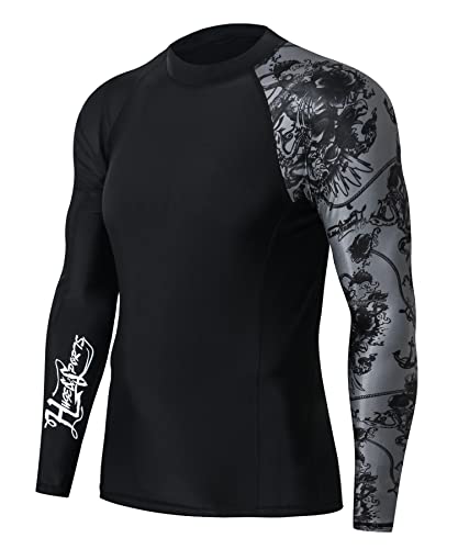 HUGE SPORTS Herren Spleiß Rashguard Langarm Rash Guard Shirt Wasser alle Outdoor Aktivitäten Surfen Schwimmen Piraterie 2XL von HUGE SPORTS