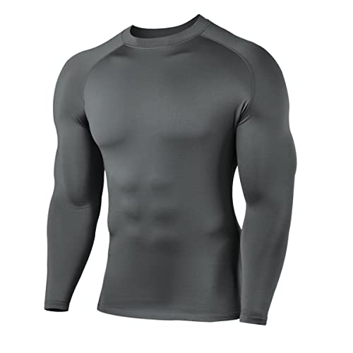 HUGE SPORTS Herren Thermo Unterhemd Langarm Thermounterwäsche Oberteile Atmungsaktiv Langarmshirt für Winter Outdoor Grau 2XL von HUGE SPORTS