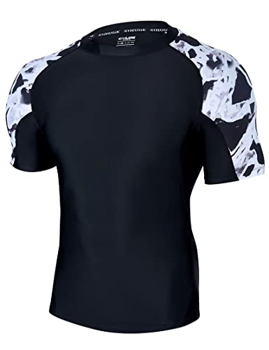 HUGE SPORTS Kurzarm Schwimmshirt Herren Splice Skins Rashguard Shirt Schnelltrocknend Sonnenschutz Schwarz Weiß XL von HUGE SPORTS