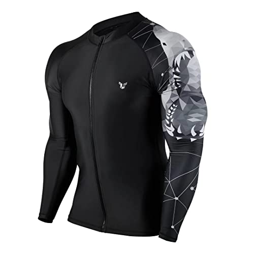 Huge Sports Herren Langarm-Rash-Weste mit Reißverschluss – Sonnenschutz, schnell trocknend, Rashguard, Surfen, Schwimmen, hai, 56 von HUGE SPORTS