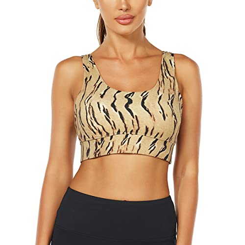 Sport-BHS Gepolstert Damen Tigerstreifen Mittlere Halt Longline Sports Bra Tiger 2XL von HUGE SPORTS