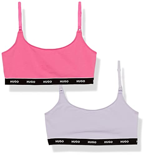 HUGO Damen-Bralettes mit Repeat-Logo, Baumwolle, Stretch, 2er-Pack, Sugar Plum Pink / Light Heather Purple, X-Small von HUGO