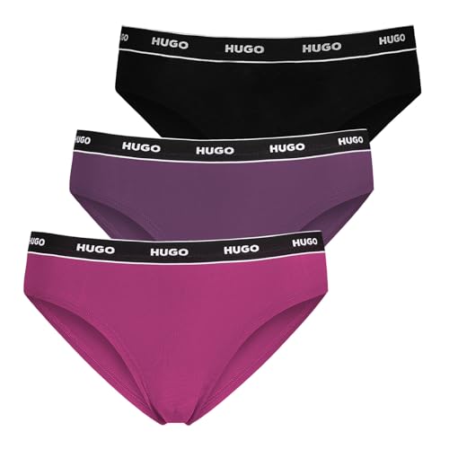 HUGO Damen Briefs Slips Cotton Stretch 3er Pack, Farbe:Mehrfarbig, Wäschegröße:XL, Artikel:-985 Black/Lilac/pink von HUGO