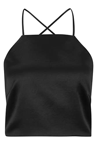 HUGO Damen Cusuti-1 Wendetop aus softem Satin in Cropped-Länge mit Bändern Schwarz 36 von HUGO