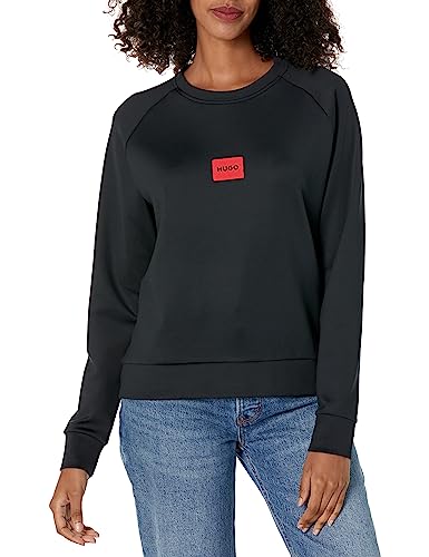 HUGO Damen Gewebtes Jersey-Sweatshirt Pullover, Schwarzer Boden, XS von HUGO