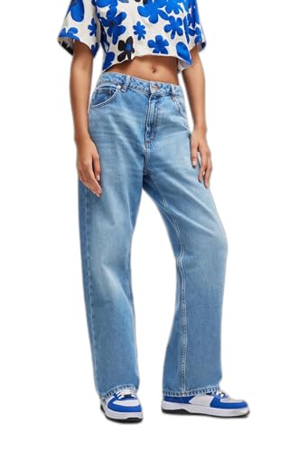 HUGO Damen Leni Loose Fit Wide Leg Jeans, Echtes Blau, 27 von HUGO