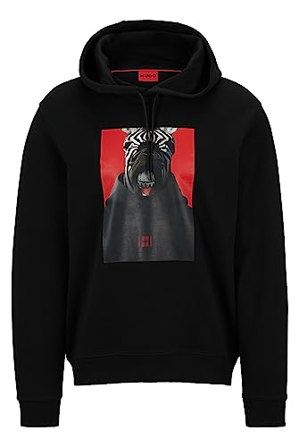 HUGO Herren Debras Hoodie aus Baumwoll-French-Terry mit Grafik-Print Schwarz M von HUGO