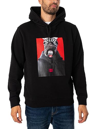 HUGO Herren Debras Hoodie aus Baumwoll-French-Terry mit Grafik-Print Schwarz S von HUGO