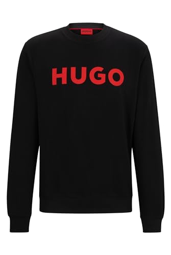 HUGO Herren Dem Sweatshirt aus French Terry mit Rundhalsausschnitt und Kontrast-Logo Schwarz L von HUGO