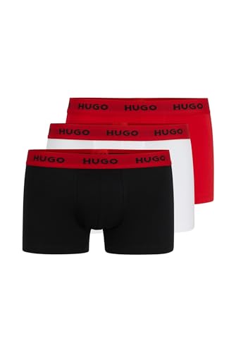 HUGO Herren Trunk Triplet Pack Dreier-Pack eng anliegende Boxershorts aus Stretch-Baumwolle mit kurzem Bein und Logos am Bund Gemustert S von HUGO