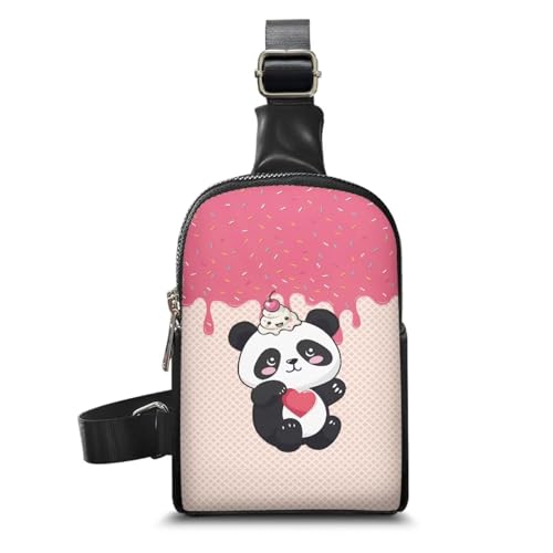 HUGS IDEA Cool Wolf Schultertasche für Damen und Herren, Leder, Crossbody-Tasche, Umhängetasche, modische Reise-Brusttasche, Rosa Panda von HUGS IDEA