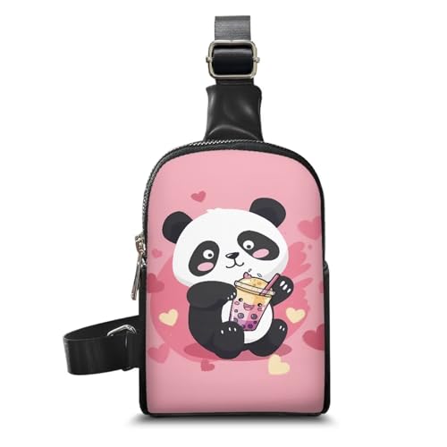 HUGS IDEA Mini-Brusttasche aus Leder für Damen, kleine Umhängetasche, trendig, lässig, Handy-Schultertasche für Reisen, Rosa Panda von HUGS IDEA