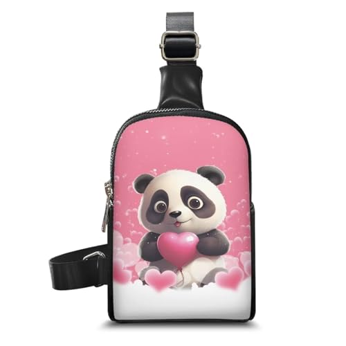 HUGS IDEA Mini-Schultertasche für Herren, Leder, kleine Umhängetasche, Schulterrucksack, Bauchtasche, lässige Handy-Brusttasche, Rosa Panda von HUGS IDEA