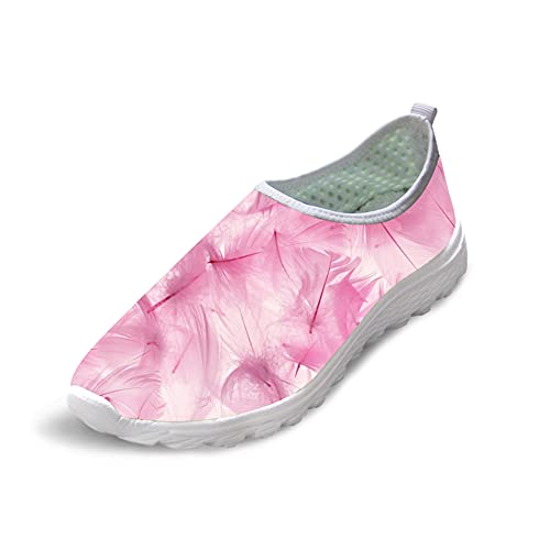 HUGS IDEA Sneakers, lässiger Netzstoff, gemütlicher Schuh, für Herren und Damen, leicht, lässig, Laufschuhe, Blume, Hund, Cartoon, Tierzahndruck, Rosa Federn, 40.5 EU von HUGS IDEA