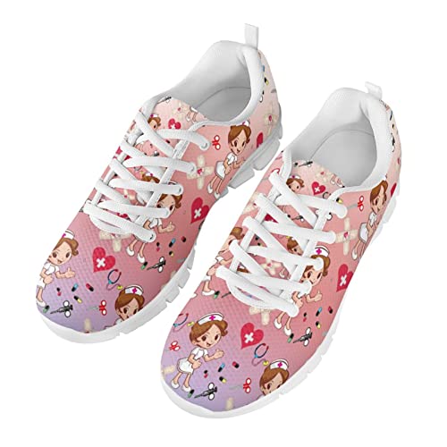 HUIACONG Rosa Schuhe Sportschuhe Sneaker pflegeschuhe Damen Gehen Arbeit Laufen Sport schnüren beiläufig Tennis Gittergewebe Shoes Krankenschwester Mädchen Größe 37 von HUIACONG