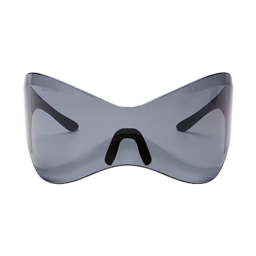 Futuristische Sonnenbrille für Damen und Herren, Übergröße, umlaufend, modisch, randlos, Maske, Schatten, UV400-Schutz, Schwarze Folie, as the pic show von HUIFACAI