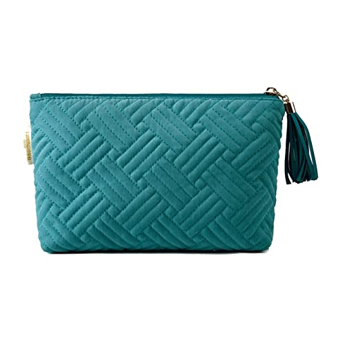 HUIFACAI Große Make-up-Tasche mit Quasten, Reißverschluss, Reise-Kosmetik-Organizer für Damen und Mädchen, Geldbörsen-Organizer, Aufbewahrung, Clutch, Blau, as the pic show von HUIFACAI