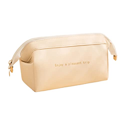 HUIFACAI Kosmetiktasche für Damen und Mädchen, PU, Reise-Make-up-Tasche, große Kapazität, Toilettenartikel-Organizer, multifunktionale Aufbewahrungstaschen, Beige, as the pic show von HUIFACAI