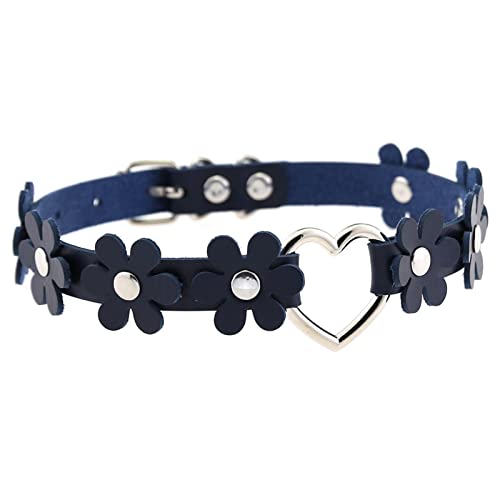 HUIFACAI Lederhalsband, Halsband, niedliches Blumenhalsband, Halskette, Statement-Schmuck, Herz-Halskette für Damen von HUIFACAI