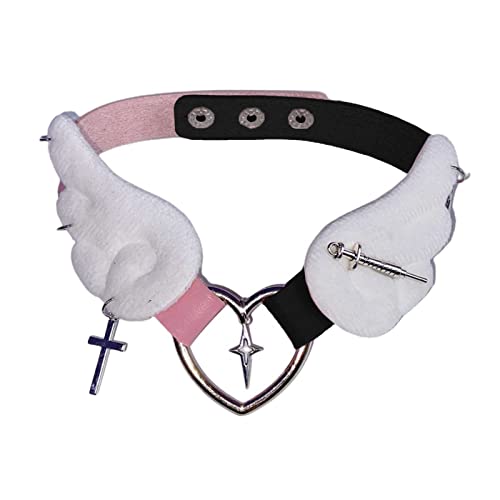 HUIFACAI Punk Gothic Fashion schwarze Lederhalskette für Frauen Vintage Harajuku Herz Flügel Anhänger Choker Halskette Schmuck von HUIFACAI