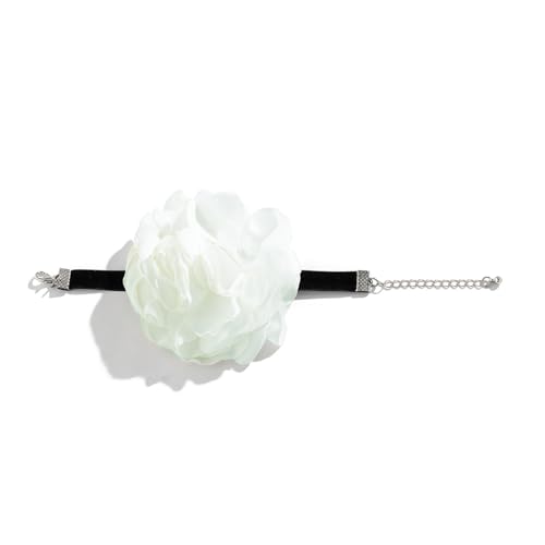 HUIFACAI Übertriebenes Rosen-Schlüsselbein-Kettenarmband für Damen, elegant, verstellbar, Choker-Zubehör, Bracelet, Beflockter Stoff + Satin-Blume, Ohne Edelstein von HUIFACAI