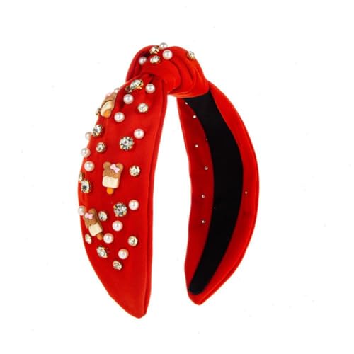 Damen-Stirnbänder, Haarbänder, Strass-Perlen-Stirnband mit breitem oben geknotetem Turban, rutschfester Vintage-Mode-Haarschmuck für Mädchen #rot von HUIIUH