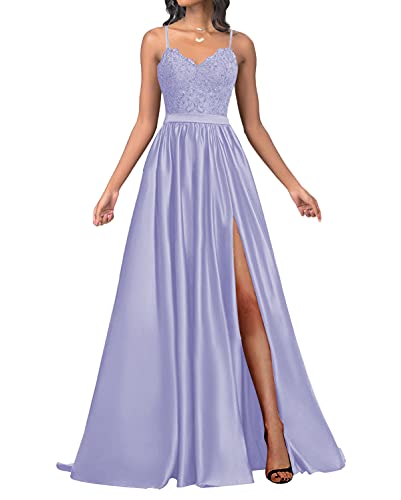 HUINI Ballkleider A-Linie Vintage Abendkleider Hochzeitskleider Damen Prinzessin Spitzen Brautkleider Empire Kleider Lavendel 40 von HUINI