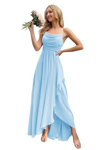 HUINI Damen Brautjungfernkleid für Hochzeit - Lang Spaghettiträger Elegant Ballkleid Rückenfrei Hellblau 34 HUINI Damen Brautjungfernkleid für Hochzeit - Lang Spaghettiträger Elegant Ballkleid Rückenfrei Hellblau 34 von HUINI