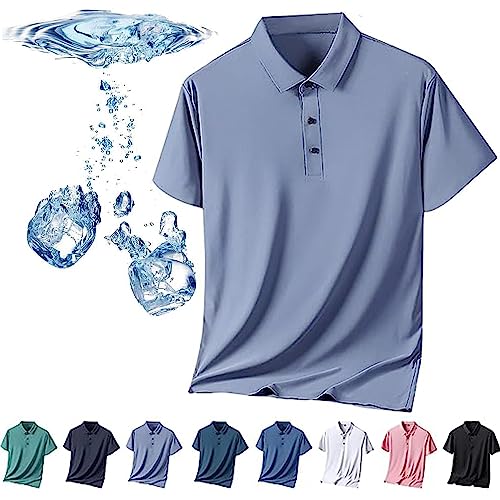 Herren-Poloshirt aus Eisseide, kurzärmelig, kühles Gefühl, schnell trocknendes Kurzarm-Poloshirt aus Eisseide, atmungsaktiv, spurlos, Anti-Falten-Poloshirt für Herren (Dunkelgrau,4XL) von HUIQINGLI