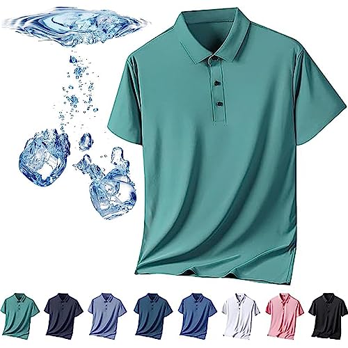 Herren-Poloshirt aus Eisseide, kurzärmelig, kühles Gefühl, schnell trocknendes Kurzarm-Poloshirt aus Eisseide, atmungsaktiv, spurlos, Anti-Falten-Poloshirt für Herren (Grün,5XL) von HUIQINGLI