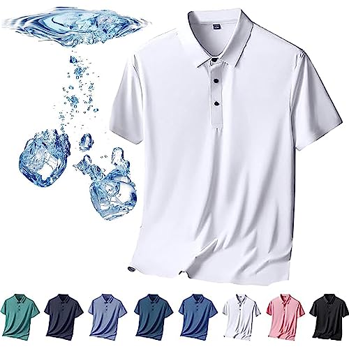 Herren-Poloshirt aus Eisseide, kurzärmelig, kühles Gefühl, schnell trocknendes Kurzarm-Poloshirt aus Eisseide, atmungsaktiv, spurlos, Anti-Falten-Poloshirt für Herren (Weiss,3XL) von HUIQINGLI