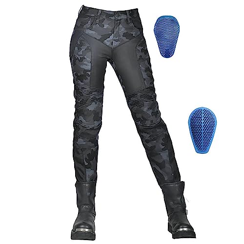 Damen Motorrad Reit Camouflage Jeans, Herren Armour Dirt Bike Motorradhose, Abnehmbare Upgrade Rüstung, Stretchstoff (Color : Blue, Size : S) von HULUV