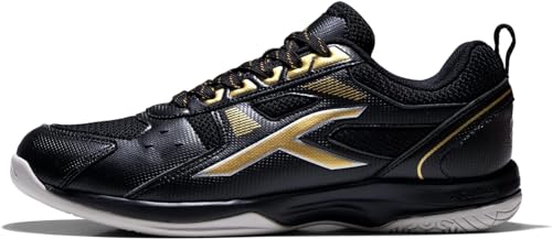 Hundred Raze Non-Marking Professional Badminton Shoes for Men (Black Gold, Size: UK 11 US 12 EU 45) Material Upper: Polyester, Sole: Rubber Suitable for Indoor Tennis Squash Table Tennis von Hundred