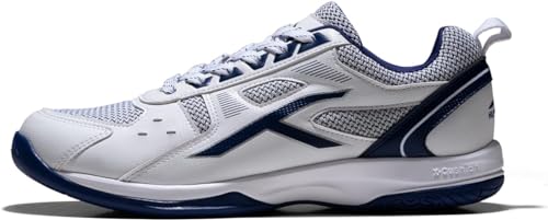 Hundred Raze Non-Marking Professional Badminton Shoes for Men (White Navy Blue, Size: UK 1 US 2 EU 35) Material Upper: Polyester, Sole: Rubber Suitable for Indoor Tennis Squash Table Tennis von Hundred