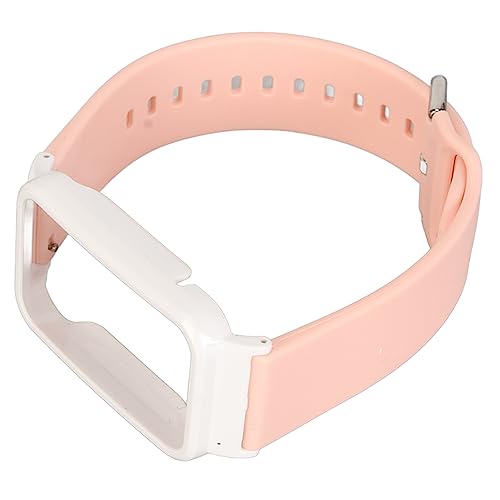 Silikon-Uhrenarmband, Silikon-Smartwatch-Gehäuse, Ersatzzubehör, Passendes Band, Uhrenstoßstange für mit Schutzstoßstange für Mi Band 7 Pro (Rosa + weiße Schale) von HURRISE