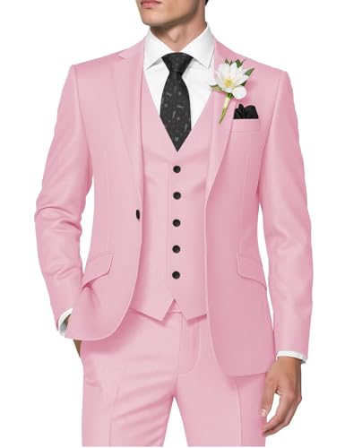 HUUTOE 3-teilige Herrenanzüge Slim Fit Abschlussball Anzüge für Männer Hochzeitskleid Anzug Sommer Blazer Jacke Weste Hose Smoking Set, Pink, M HUUTOE 3-teilige Herrenanzüge Slim Fit Abschlussball Anzüge für Männer Hochzeitskleid Anzug Sommer Blazer Jacke Weste Hose Smoking Set, Pink, M von HUUTOE