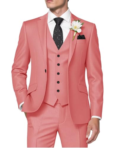 HUUTOE Herren 3-teilige Anzüge Slim Fit Hochzeit Anzüge für Männer Abschlussball Kleid Anzug Sommer Blazer Jacke Weste Hose Smoking Set Herren, Koralle, XX-Large HUUTOE Herren 3-teilige Anzüge Slim Fit Hochzeit Anzüge für Männer Abschlussball Kleid Anzug Sommer Blazer Jacke Weste Hose Smoking Set Herren, Koralle, XX-Large von HUUTOE