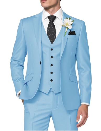 HUUTOE Herren 3-teilige Anzüge Slim Fit Hochzeit Anzüge für Männer Abschlussball Kleid Anzug Sommer Blazer Jacke Weste Hose Smoking Set Herren, Hell, blau, S HUUTOE Herren 3-teilige Anzüge Slim Fit Hochzeit Anzüge für Männer Abschlussball Kleid Anzug Sommer Blazer Jacke Weste Hose Smoking Set Herren, Hell, blau, S von HUUTOE