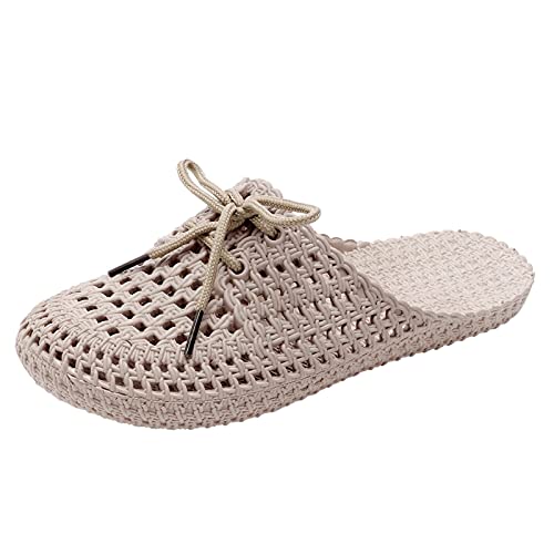 Damen Badeschuhe Sommer - Cozyslides Eva Super Weich Rattan-Gras-Hausschuhe Flach rutschfeste Strand Zehentrenner Sandalen lässige Schleife Sandale Slippers leicht B Ware Schuhe Damen von HUyydza