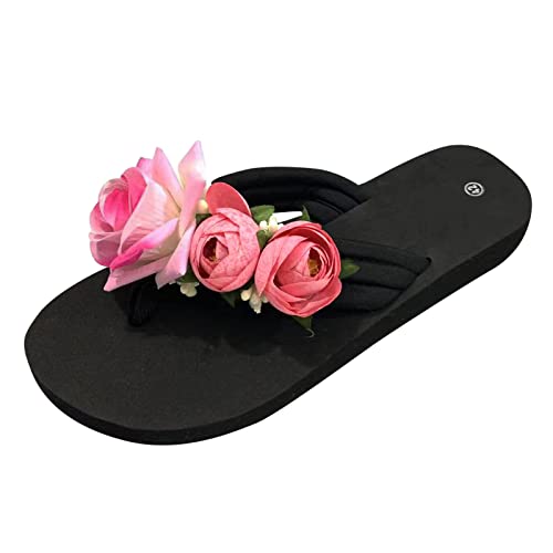 Damen Sandalenmit Absatz - Flach Flip Flops Damen Orthopädische Sandalen Damen Casual Offene Sandalen Gummiband Blumen Strass Sandalen Sommer Orthopädische Sandalen Atmungsaktive Trekkingsandalen von HUyydza