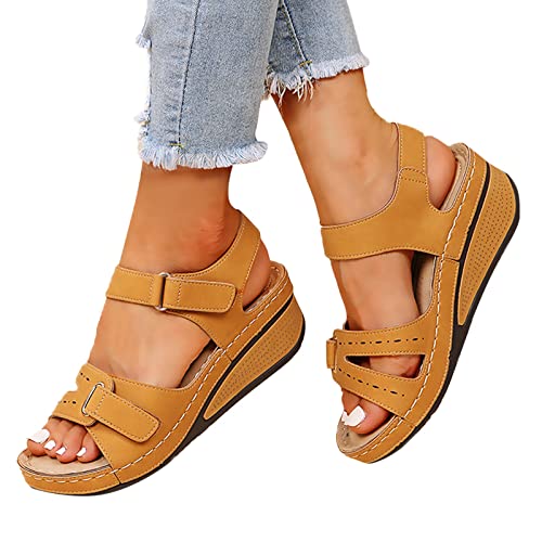 HUyydza 2024 Damen Sandalen Keilabsatz-Flach Flip Flops Damen Ommer Barfuss Sandalette Offener Zeh Sandalen Mit Keilabsatz Frauen Bequeme Sandaletten Sandalen Damen Sommer Freizeit Beach Flip Flops von HUyydza